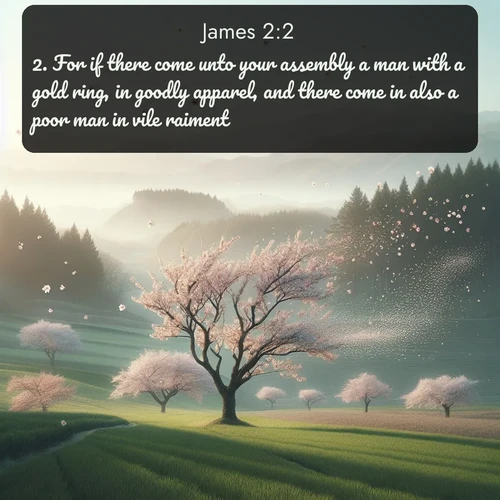 citation biblique : 2. For if there come unto your assembly a man with a gold ring, in goodly apparel, and there come in also a poor man in vile raiment;
 sur fond image nature