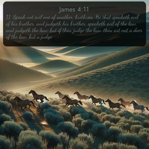 citation biblique : 11. Speak not evil one of another, brethren. He that speaketh evil of his brother, and judgeth his brother, speaketh evil of the law, and judgeth the law: but if thou judge the law, thou art not a doer of the law, but a judge.
 sur fond image nature