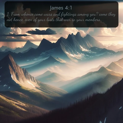 citation biblique : 1. From whence come wars and fightings among you? come they not hence, even of your lusts that war in your members?
 sur fond image nature