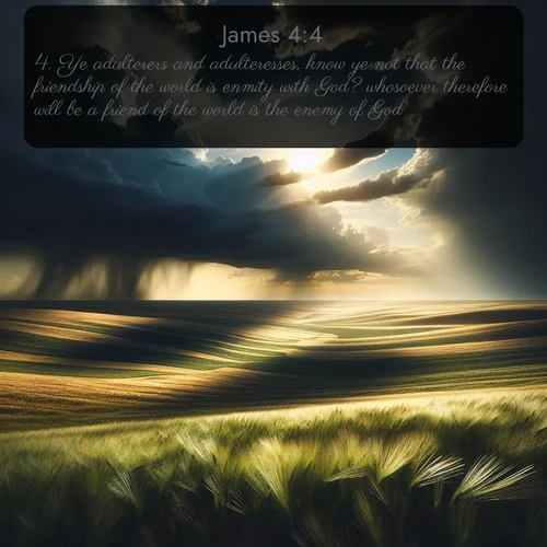 citation biblique : 4. Ye adulterers and adulteresses, know ye not that the friendship of the world is enmity with God? whosoever therefore will be a friend of the world is the enemy of God.
 sur fond image nature