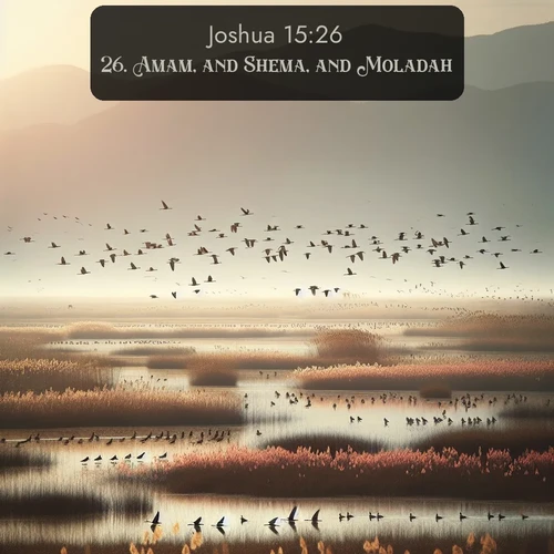 citation biblique : 26. Amam, and Shema, and Moladah,
 sur fond image nature
