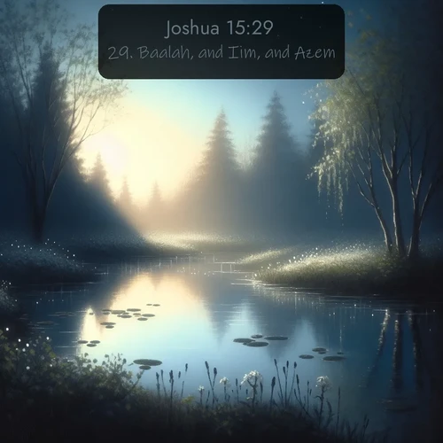 citation biblique : 29. Baalah, and Iim, and Azem,
 sur fond image nature