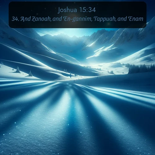 citation biblique : 34. And Zanoah, and En-gannim, Tappuah, and Enam,
 sur fond image nature