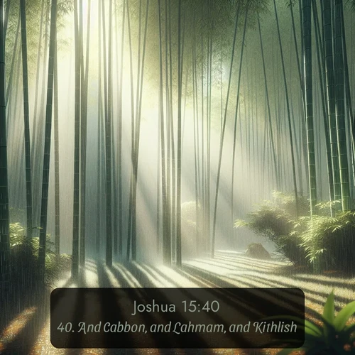 citation biblique : 40. And Cabbon, and Lahmam, and Kithlish,
 sur fond image nature