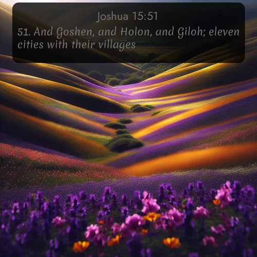 citation biblique : 51. And Goshen, and Holon, and Giloh; eleven cities with their villages:
 sur fond image nature