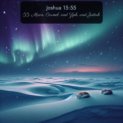citation biblique : 55. Maon, Carmel, and Ziph, and Juttah,
 sur fond image nature