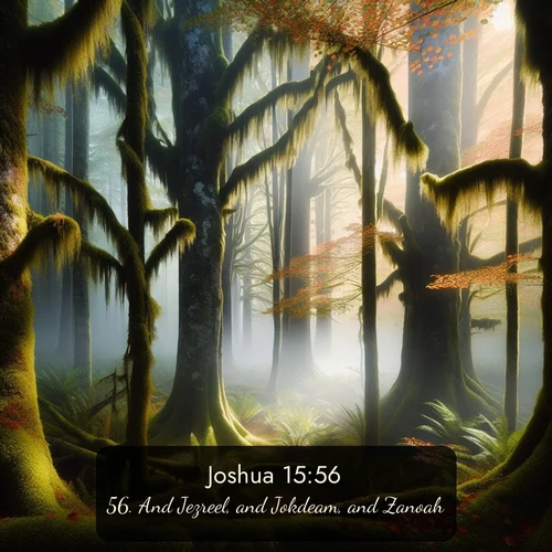 citation biblique : 56. And Jezreel, and Jokdeam, and Zanoah,
 sur fond image nature