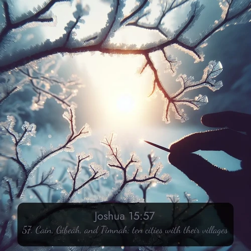 citation biblique : 57. Cain, Gibeah, and Timnah; ten cities with their villages:
 sur fond image nature