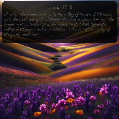 citation biblique : 8. And the border went up by the valley of the son of Hinnom unto the south side of the Jebusite; the same is Jerusalem: and the border went up to the top of the mountain that lieth before the valley of Hinnom westward, which is at the end of the valley of the giants northward:
 sur fond image nature