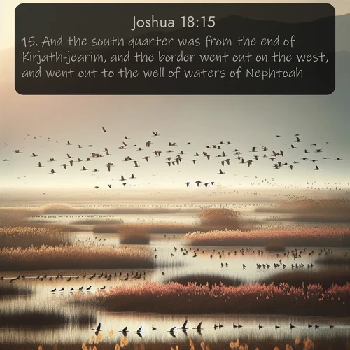 citation biblique : 15. And the south quarter was from the end of Kirjath-jearim, and the border went out on the west, and went out to the well of waters of Nephtoah:
 sur fond image nature