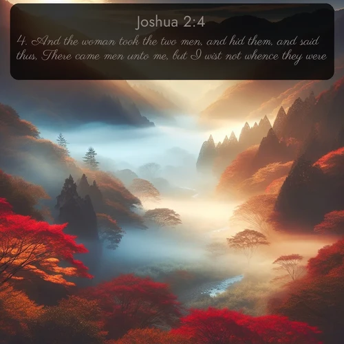 citation biblique : 4. And the woman took the two men, and hid them, and said thus, There came men unto me, but I wist not whence they were:
 sur fond image nature