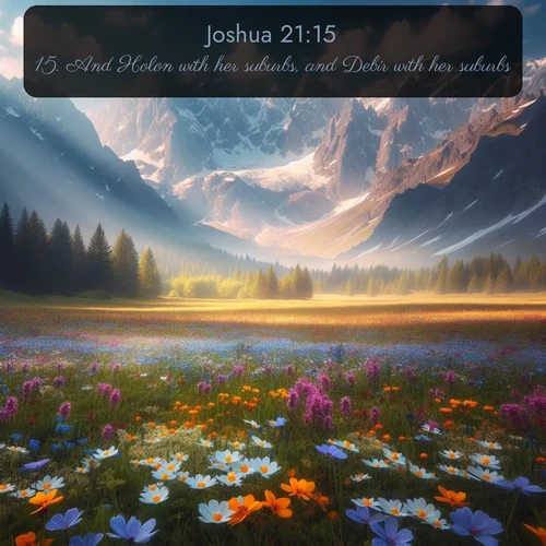 citation biblique : 15. And Holon with her suburbs, and Debir with her suburbs,
 sur fond image nature
