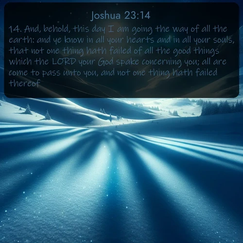 citation biblique : 14. And, behold, this day I am going the way of all the earth: and ye know in all your hearts and in all your souls, that not one thing hath failed of all the good things which the LORD your God spake concerning you; all are come to pass unto you, and not one thing hath failed thereof.
 sur fond image nature