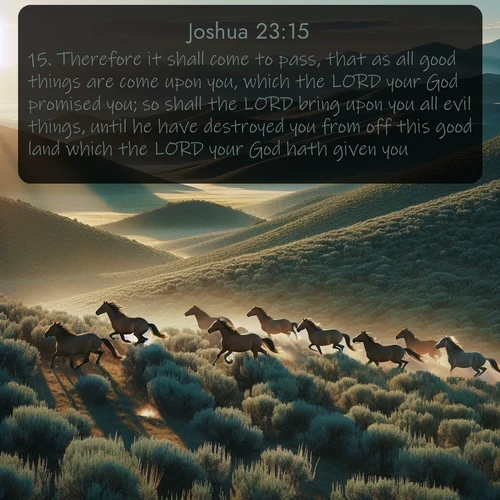 citation biblique : 15. Therefore it shall come to pass, that as all good things are come upon you, which the LORD your God promised you; so shall the LORD bring upon you all evil things, until he have destroyed you from off this good land which the LORD your God hath given you.
 sur fond image nature