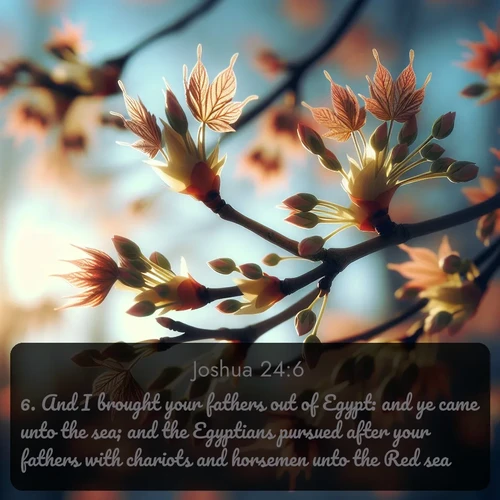 citation biblique : 6. And I brought your fathers out of Egypt: and ye came unto the sea; and the Egyptians pursued after your fathers with chariots and horsemen unto the Red sea.
 sur fond image nature