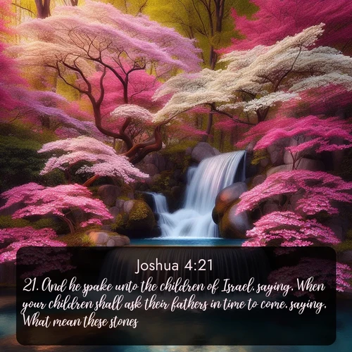 citation biblique : 21. And he spake unto the children of Israel, saying, When your children shall ask their fathers in time to come, saying, What mean these stones?
 sur fond image nature