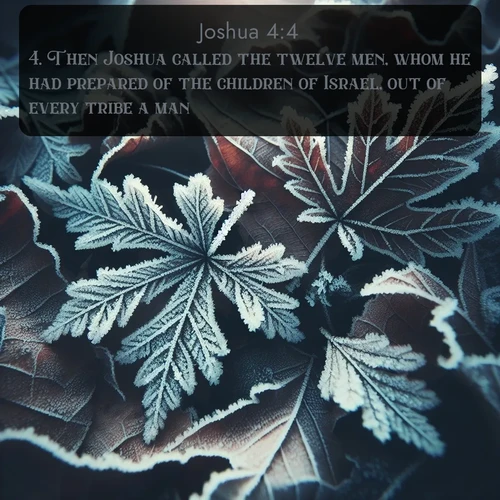 citation biblique : 4. Then Joshua called the twelve men, whom he had prepared of the children of Israel, out of every tribe a man:
 sur fond image nature