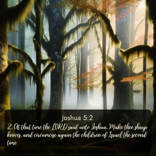 citation biblique : 2. At that time the LORD said unto Joshua, Make thee sharp knives, and circumcise again the children of Israel the second time.
 sur fond image nature