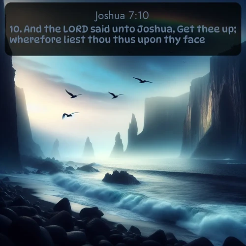 citation biblique : 10. And the LORD said unto Joshua, Get thee up; wherefore liest thou thus upon thy face?
 sur fond image nature