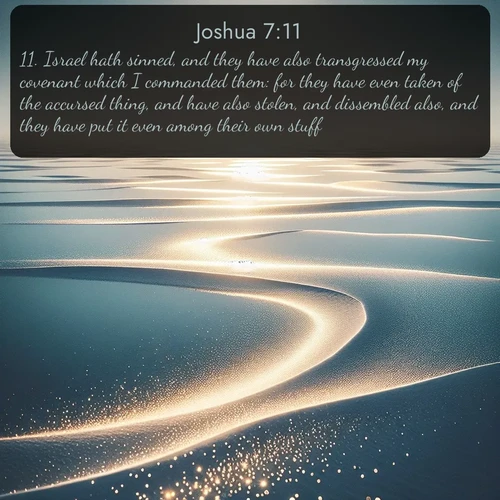 citation biblique : 11. Israel hath sinned, and they have also transgressed my covenant which I commanded them: for they have even taken of the accursed thing, and have also stolen, and dissembled also, and they have put it even among their own stuff.
 sur fond image nature