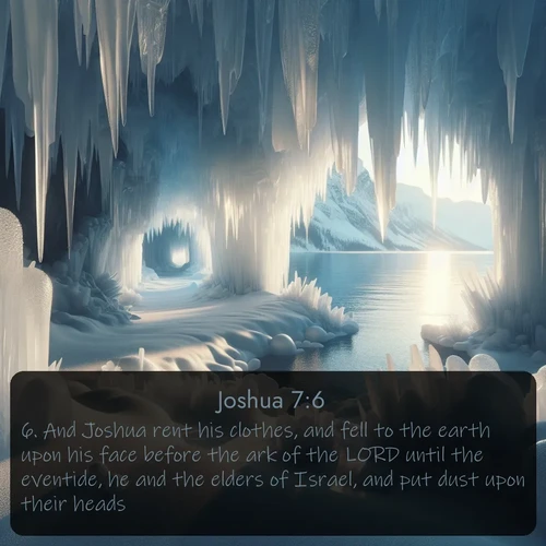 citation biblique : 6. And Joshua rent his clothes, and fell to the earth upon his face before the ark of the LORD until the eventide, he and the elders of Israel, and put dust upon their heads.
 sur fond image nature