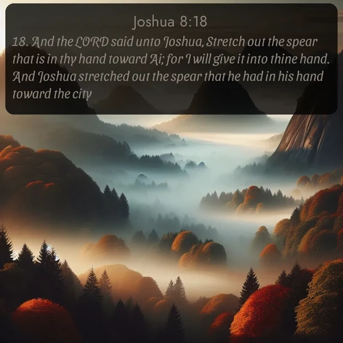 citation biblique : 18. And the LORD said unto Joshua, Stretch out the spear that is in thy hand toward Ai; for I will give it into thine hand. And Joshua stretched out the spear that he had in his hand toward the city.
 sur fond image nature