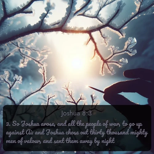 citation biblique : 3. So Joshua arose, and all the people of war, to go up against Ai: and Joshua chose out thirty thousand mighty men of valour, and sent them away by night.
 sur fond image nature