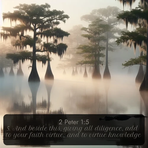 citation biblique : 5. And beside this, giving all diligence, add to your faith virtue; and to virtue knowledge;
 sur fond image nature