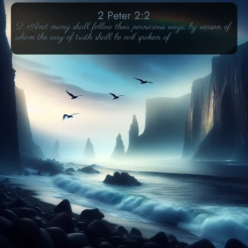 citation biblique : 2. And many shall follow their pernicious ways; by reason of whom the way of truth shall be evil spoken of.
 sur fond image nature