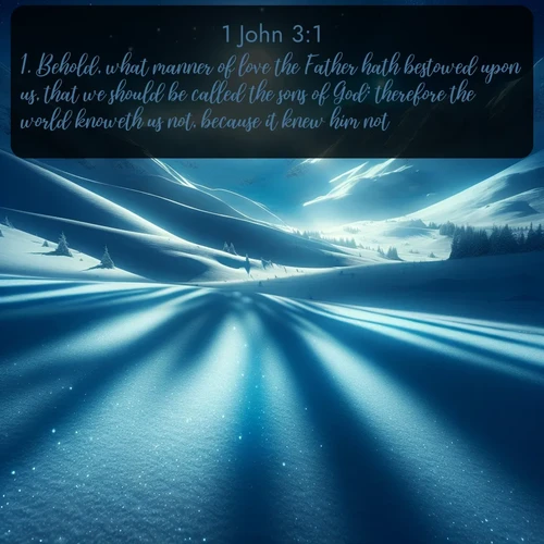 citation biblique : 1. Behold, what manner of love the Father hath bestowed upon us, that we should be called the sons of God: therefore the world knoweth us not, because it knew him not.
 sur fond image nature