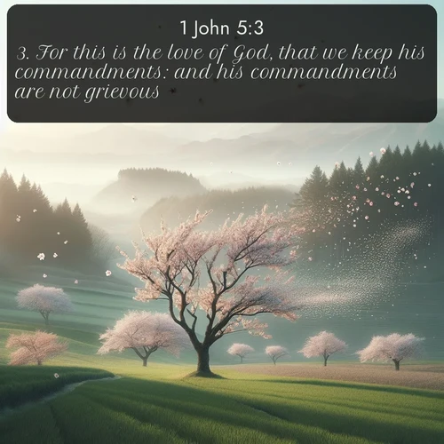 citation biblique : 3. For this is the love of God, that we keep his commandments: and his commandments are not grievous.
 sur fond image nature