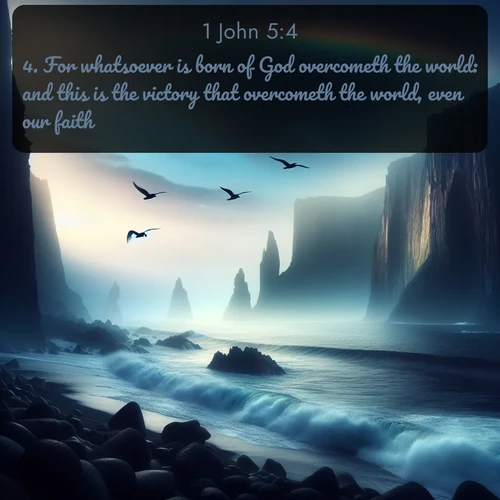 citation biblique : 4. For whatsoever is born of God overcometh the world: and this is the victory that overcometh the world, even our faith.
 sur fond image nature