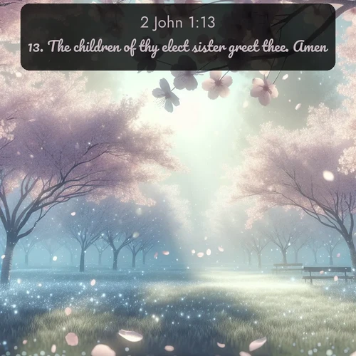 citation biblique : 13. The children of thy elect sister greet thee. Amen.
 sur fond image nature