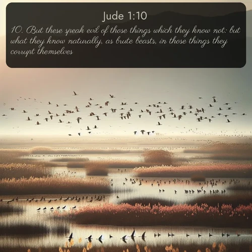 citation biblique : 10. But these speak evil of those things which they know not: but what they know naturally, as brute beasts, in those things they corrupt themselves.
 sur fond image nature