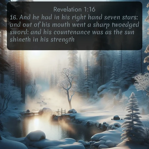 citation biblique : 16. And he had in his right hand seven stars: and out of his mouth went a sharp twoedged sword: and his countenance was as the sun shineth in his strength.
 sur fond image nature
