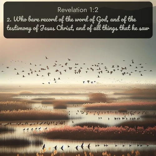 citation biblique : 2. Who bare record of the word of God, and of the testimony of Jesus Christ, and of all things that he saw.
 sur fond image nature