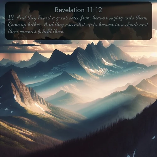 citation biblique : 12. And they heard a great voice from heaven saying unto them, Come up hither. And they ascended up to heaven in a cloud; and their enemies beheld them.
 sur fond image nature