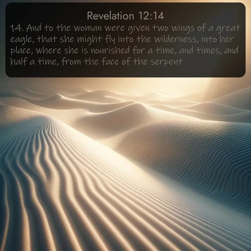 citation biblique : 14. And to the woman were given two wings of a great eagle, that she might fly into the wilderness, into her place, where she is nourished for a time, and times, and half a time, from the face of the serpent.
 sur fond image nature