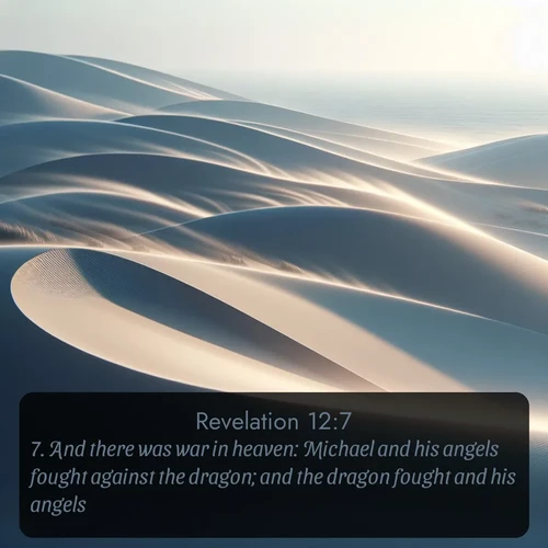 citation biblique : 7. And there was war in heaven: Michael and his angels fought against the dragon; and the dragon fought and his angels,
 sur fond image nature