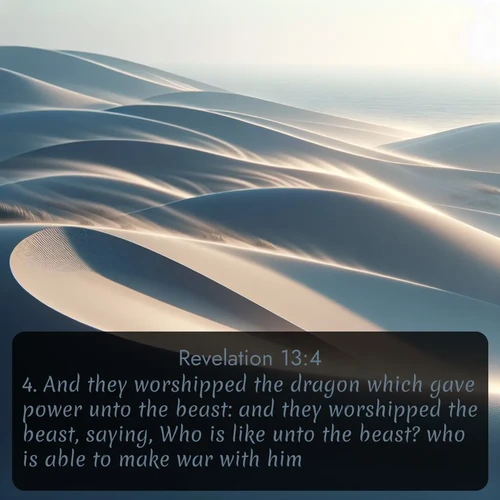 citation biblique : 4. And they worshipped the dragon which gave power unto the beast: and they worshipped the beast, saying, Who is like unto the beast? who is able to make war with him?
 sur fond image nature