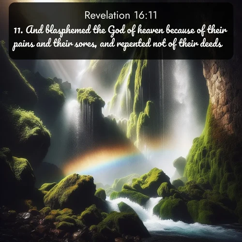 citation biblique : 11. And blasphemed the God of heaven because of their pains and their sores, and repented not of their deeds.
 sur fond image nature