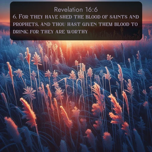 citation biblique : 6. For they have shed the blood of saints and prophets, and thou hast given them blood to drink; for they are worthy.
 sur fond image nature