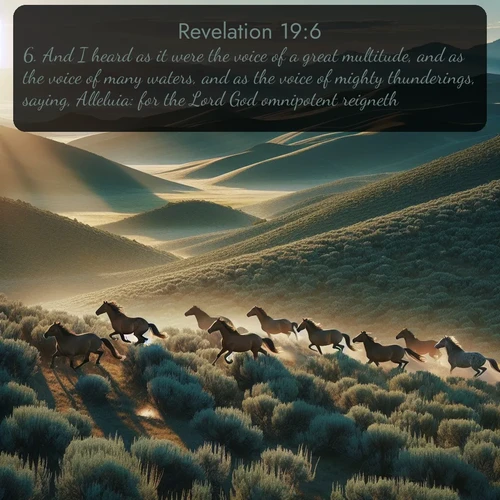 citation biblique : 6. And I heard as it were the voice of a great multitude, and as the voice of many waters, and as the voice of mighty thunderings, saying, Alleluia: for the Lord God omnipotent reigneth.
 sur fond image nature