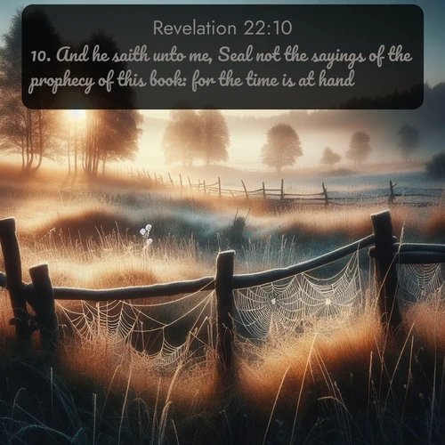 citation biblique : 10. And he saith unto me, Seal not the sayings of the prophecy of this book: for the time is at hand.
 sur fond image nature