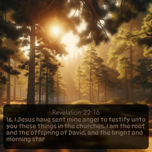 citation biblique : 16. I Jesus have sent mine angel to testify unto you these things in the churches. I am the root and the offspring of David, and the bright and morning star.
 sur fond image nature