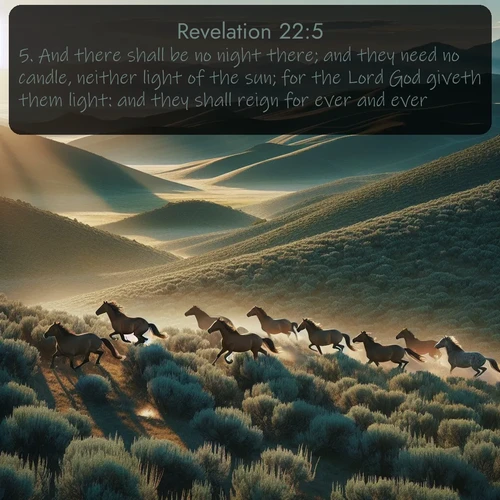 citation biblique : 5. And there shall be no night there; and they need no candle, neither light of the sun; for the Lord God giveth them light: and they shall reign for ever and ever.
 sur fond image nature