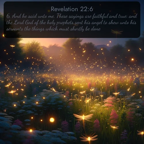 citation biblique : 6. And he said unto me, These sayings are faithful and true: and the Lord God of the holy prophets sent his angel to shew unto his servants the things which must shortly be done.
 sur fond image nature