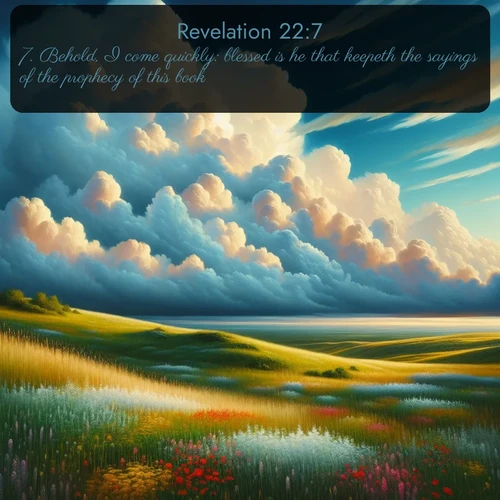 citation biblique : 7. Behold, I come quickly: blessed is he that keepeth the sayings of the prophecy of this book.
 sur fond image nature