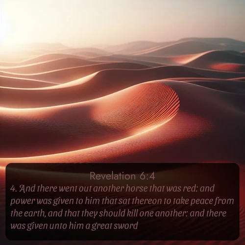 citation biblique : 4. And there went out another horse that was red: and power was given to him that sat thereon to take peace from the earth, and that they should kill one another: and there was given unto him a great sword.
 sur fond image nature