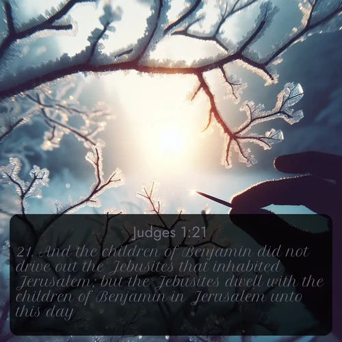 citation biblique : 21. And the children of Benjamin did not drive out the Jebusites that inhabited Jerusalem; but the Jebusites dwell with the children of Benjamin in Jerusalem unto this day.
 sur fond image nature